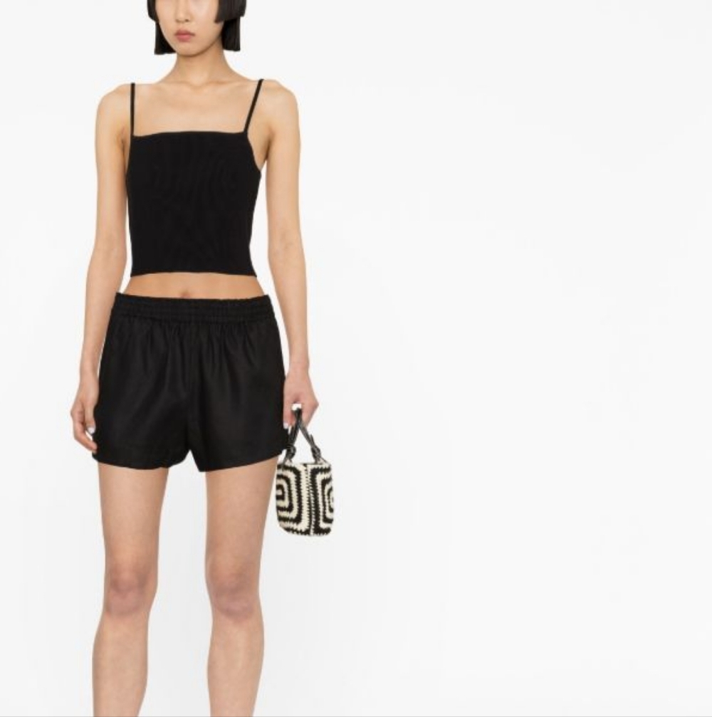 Reformation Mila Black Linen Smocked Waist Shorts S